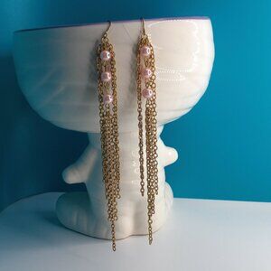 Pink pearl with fine chains dangle earrings